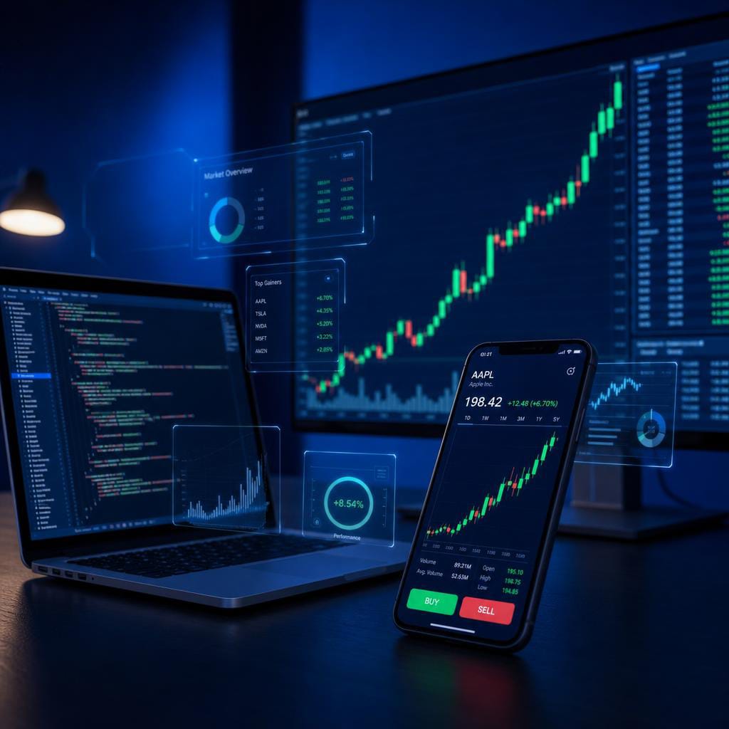 Dashboard com estatísticas e gráficos de trading